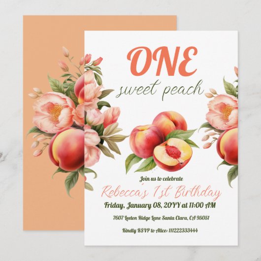 EEN zoete perzik zomer bloemen 1e verjaardag Kaart (Voorkant / Achterkant)