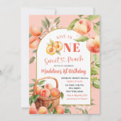 Een zoete perzik zomerfruit eerste verjaardag kaart (Voorkant)