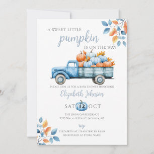 Een zoete pompoen blauwe jongen baby shower kaart