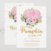 Een zoete pompoen is onderweg naar baby shower kaart (Voorkant / Achterkant)