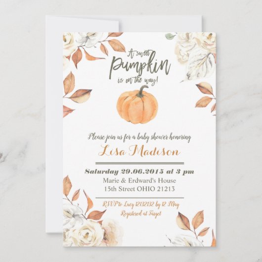 Een zoete pompoen is onderweg naar de uitnodiging  (Voorkant)