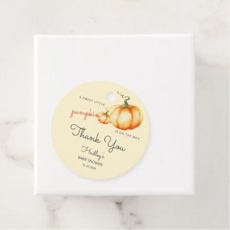Een zoete pompoen is onderweg naar het baby shower bedankjes labels