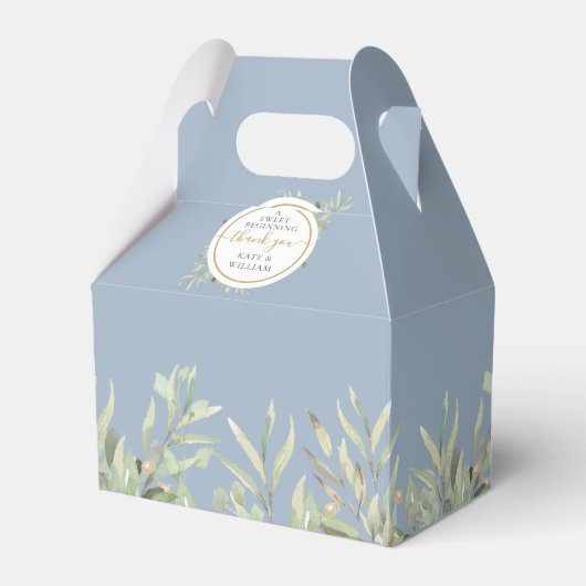 Een zoete start Goud Stof Blauw Groene Huwelijk Bedankdoosjes (Voorkant Zijde)