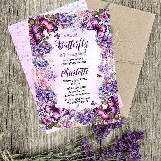 Een zoete vlinder wordt een meisje 1e verjaardag kaart