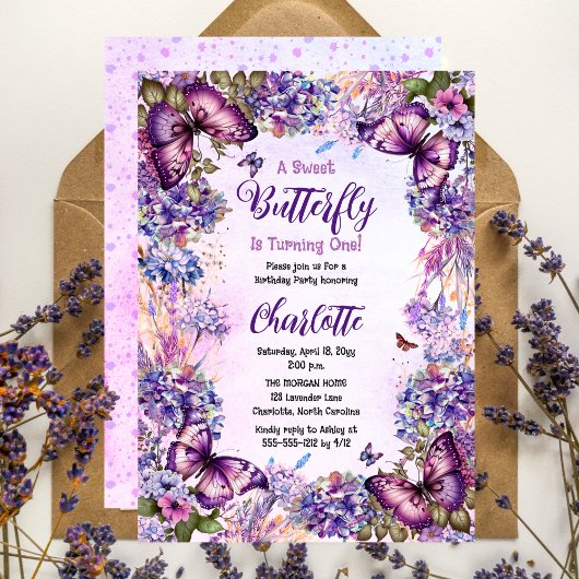 Een zoete vlinder wordt een meisje 1e verjaardag kaart
