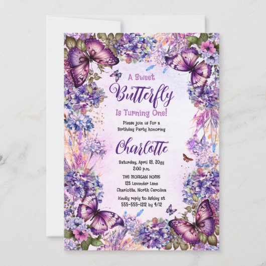 Een zoete vlinder wordt een meisje 1e verjaardag kaart (Voorkant)