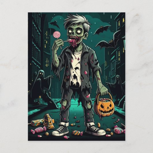 Een zombie eten Halloween Snoep Briefkaart (Voorkant)