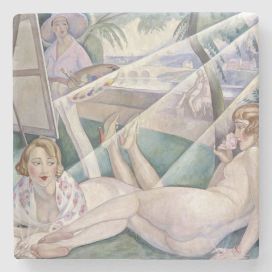 Een zomerdag (mooie vrouwen op de zon) stenen onderzetter (Voorkant)