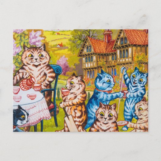 Een zomertheefeest door Louis Wain Briefkaart (Voorkant)