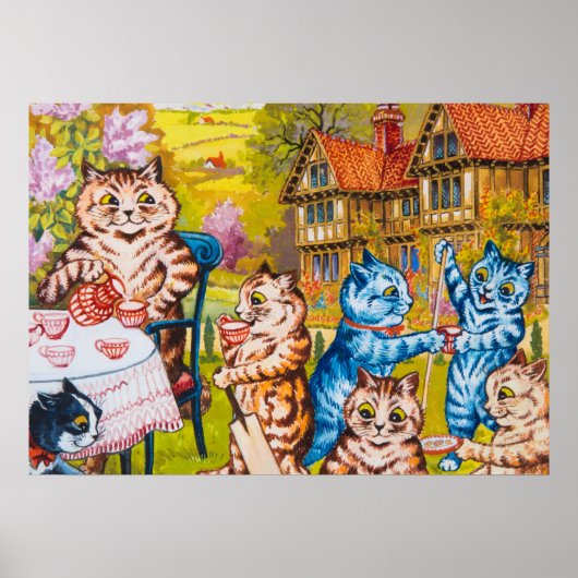 Een zomertheefeest door Louis Wain Poster (Voorkant)