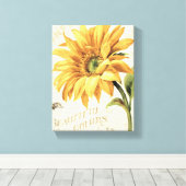 Een zonnebloem in volbloei canvas afdruk (Insitu (Houten vloer))