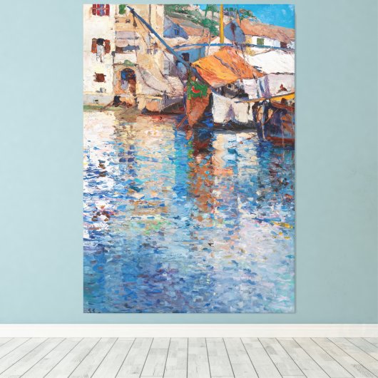 Een zonnige dag in de oude haven van Leontine Canvas Afdruk (Insitu (Houten vloer))