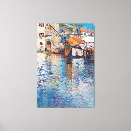 Een zonnige dag in de oude haven van Leontine Canvas Afdruk (Voorkant)