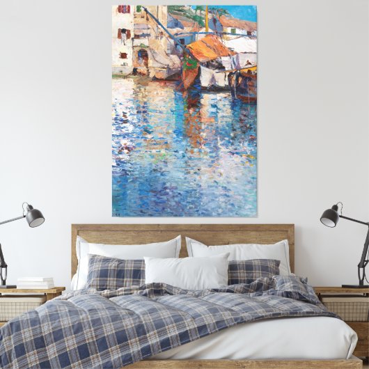 Een zonnige dag in de oude haven van Leontine Canvas Afdruk (Insitu (Slaapkamer))