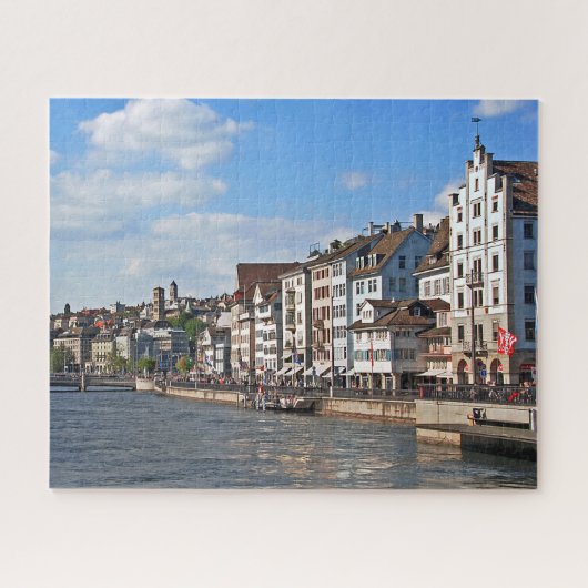 Een zonnige dag op de dijk van de Limmat. Legpuzzel (Horizontaal)