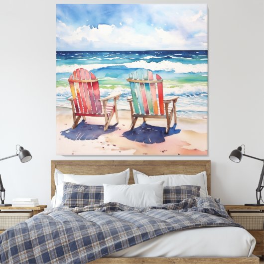 Een zonnige dag voor twee kleurrijke kust strand d canvas afdruk (Insitu (Slaapkamer))