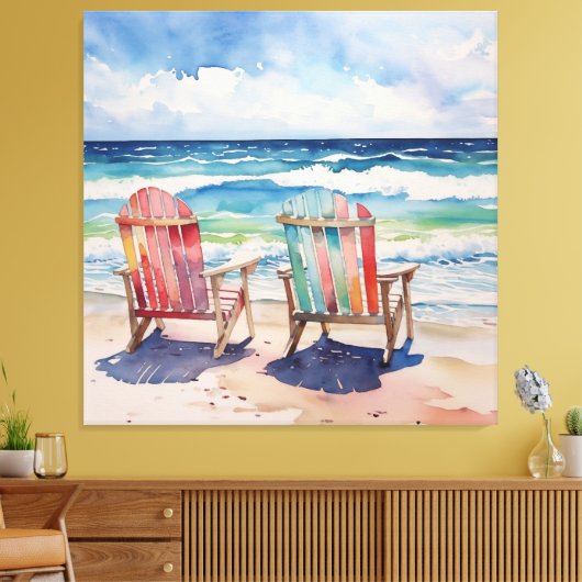 Een zonnige dag voor twee kleurrijke kust strand d canvas afdruk (Insitu (Woonkamer))
