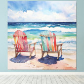 Een zonnige dag voor twee kleurrijke kust strand d canvas afdruk (Insitu (Houten vloer))