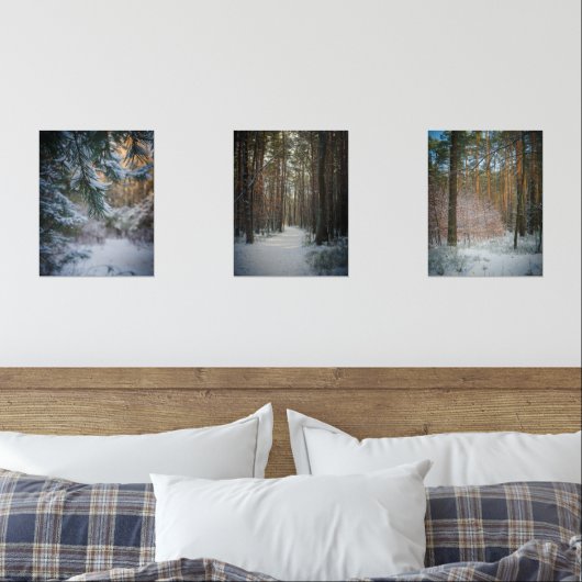 Een zonnige winterdag in het dennenbos muurkunst sets (Slaapkamer)