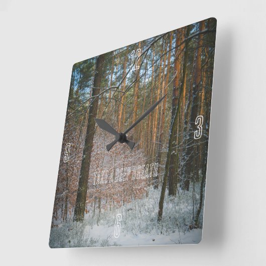 Een zonnige winterdag in het dennenbos vierkante klok (Hoek)