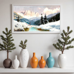 Een zonnige winterdag met uitzicht op de Dolomiete Poster