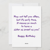 Een zuster's Birthday Greetings Card Feestdagenkaart (Achterkant)
