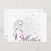 Een zwangere moeder-to-be met miniatuur roze harte briefkaart (Voorkant / Achterkant)