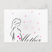 Een zwangere moeder-to-be met miniatuur roze harte briefkaart (Voorkant)