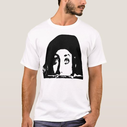 Een zwart beeld toont het gezicht van een vrouw t-shirt (Voorkant)