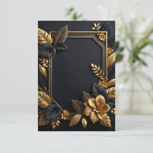 Een zwart en gouden bruiloft ontwerp flat uitnodig (Staand voorkant)
