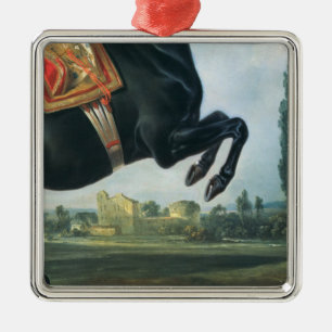 Een zwart paard dat de Courbette uitvoert Metalen Ornament