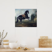 Een zwart paard dat de Courbette uitvoert Poster (Keuken)