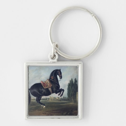 Een zwart paard dat de Courbette uitvoert Sleutelhanger (Voorkant)