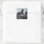 Een zwart paard dat de Courbette uitvoert Vierkante Sticker (Tas)