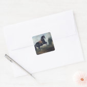 Een zwart paard dat de Courbette uitvoert Vierkante Sticker (Envelop)