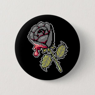Een zwart Roos beschilderde Red Pixel Art Button