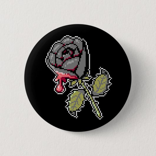 Een zwart Roos beschilderde Red Pixel Art Button (Voorkant)