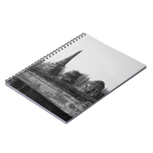 Een zwart-wit afbeelding van een oude tempel. notitieboek (Linkerzijde)