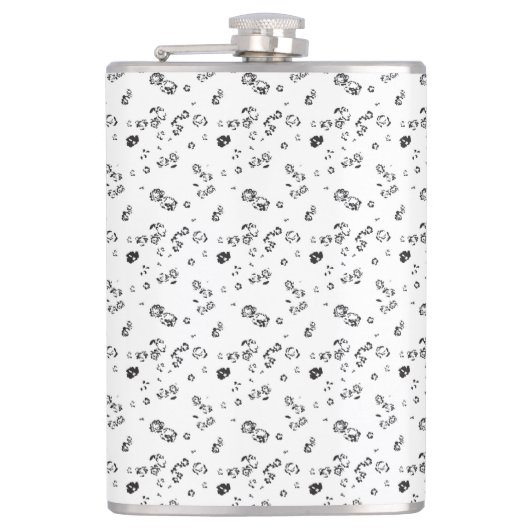 Een zwart-wit foto van bubbels op een witte rug heupfles (Voorkant)