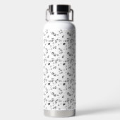 Een zwart-wit foto van bubbels op een witte rug waterfles (Achterkant)