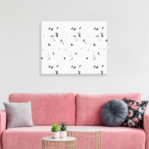 Een zwart-wit foto van een zwerm vogels canvas afdruk