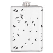 Een zwart-wit foto van een zwerm vogels heupfles (Achterkant)