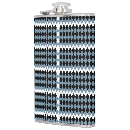 Een zwart-wit geruit patroon met een witte B Heupfles (Links)