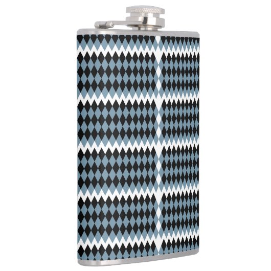 Een zwart-wit geruit patroon met een witte B Heupfles (Rechts)