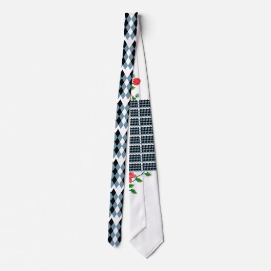 Een zwart-wit geruit patroon met een witte B Stropdas (Achterkant)