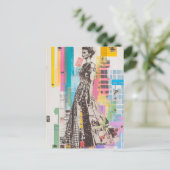 Een zwart-wit jurk mode dame collage briefkaart (Staand voorkant)