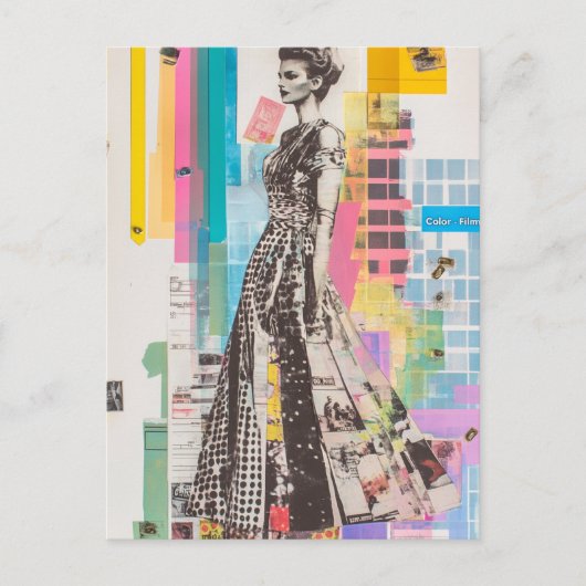 Een zwart-wit jurk mode dame collage briefkaart (Voorkant)