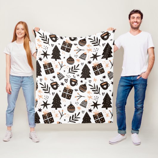 Een zwart-wit kerstpatroon fleece deken (In situ)