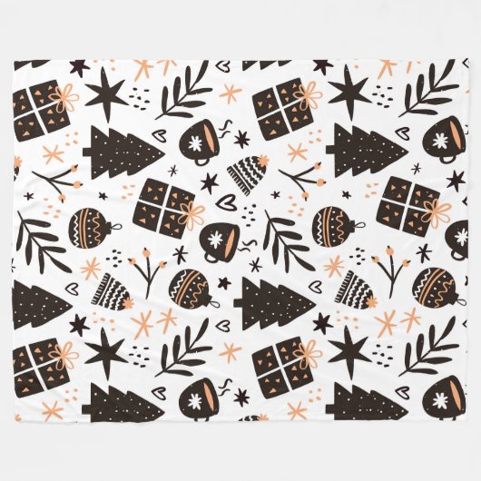 Een zwart-wit kerstpatroon fleece deken (Voorkant (Horizontaal))