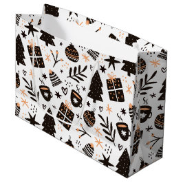 Een zwart-wit kerstpatroon groot cadeauzakje